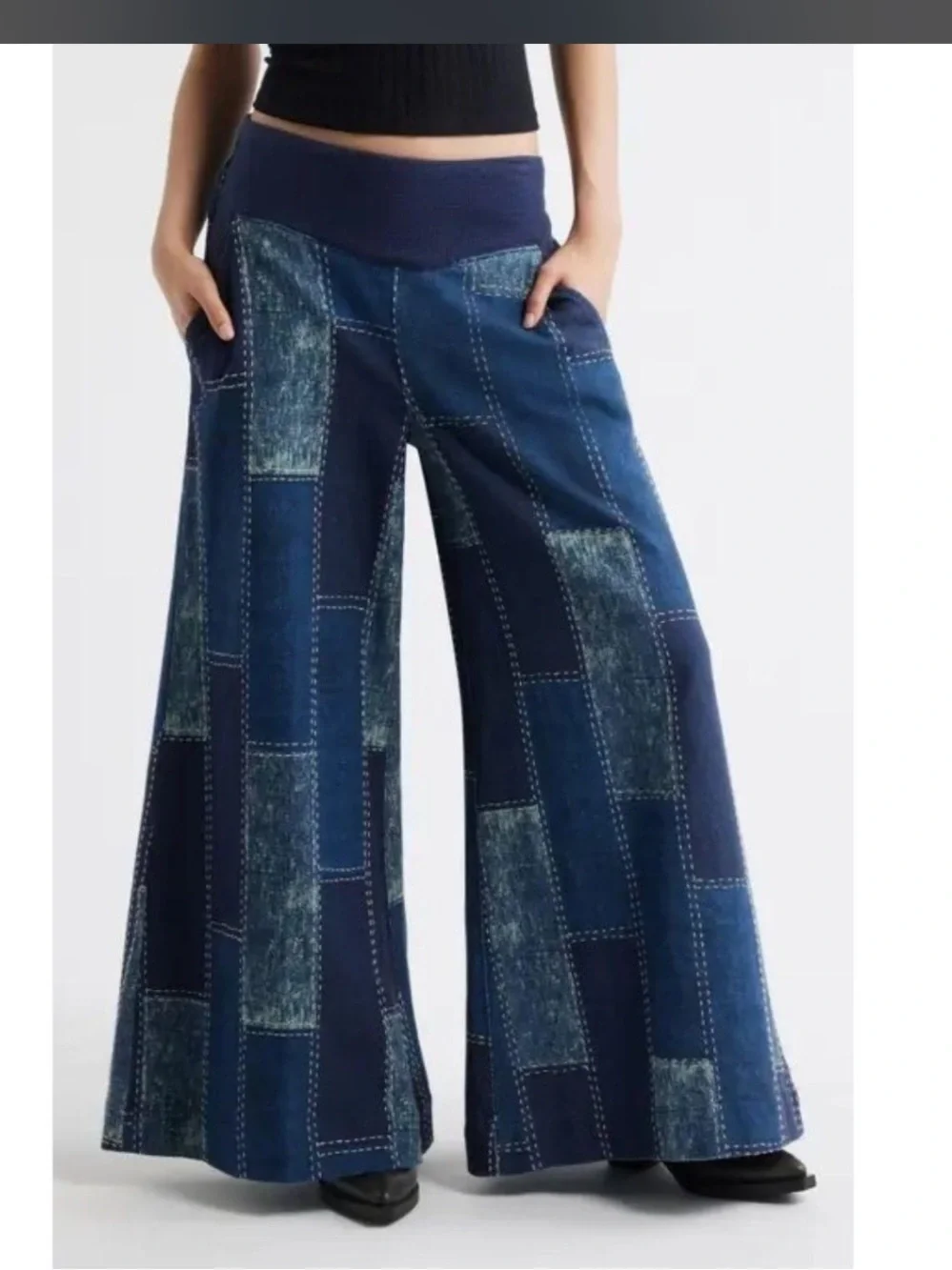 Free People Patches Wide Leg Flare Jeans